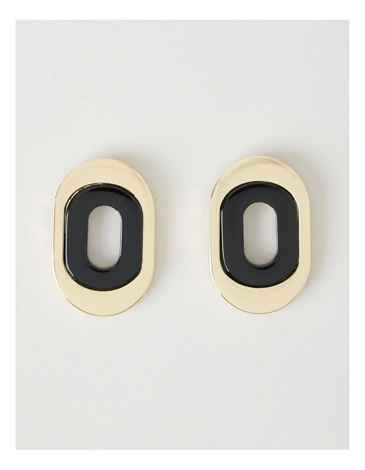 Black and Gold Cut Out Stud Earrings image 1