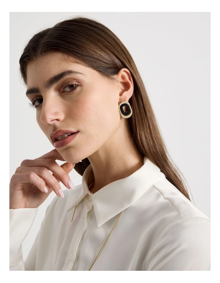 Black and Gold Cut Out Stud Earrings image 2