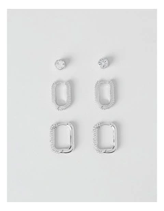 Diamante Hoops and Stud 3 Pack in Silver
