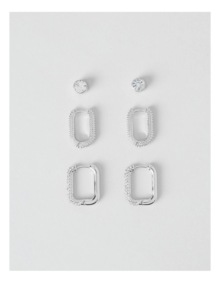Diamante Hoops and Stud 3 Pack in Silver image 1