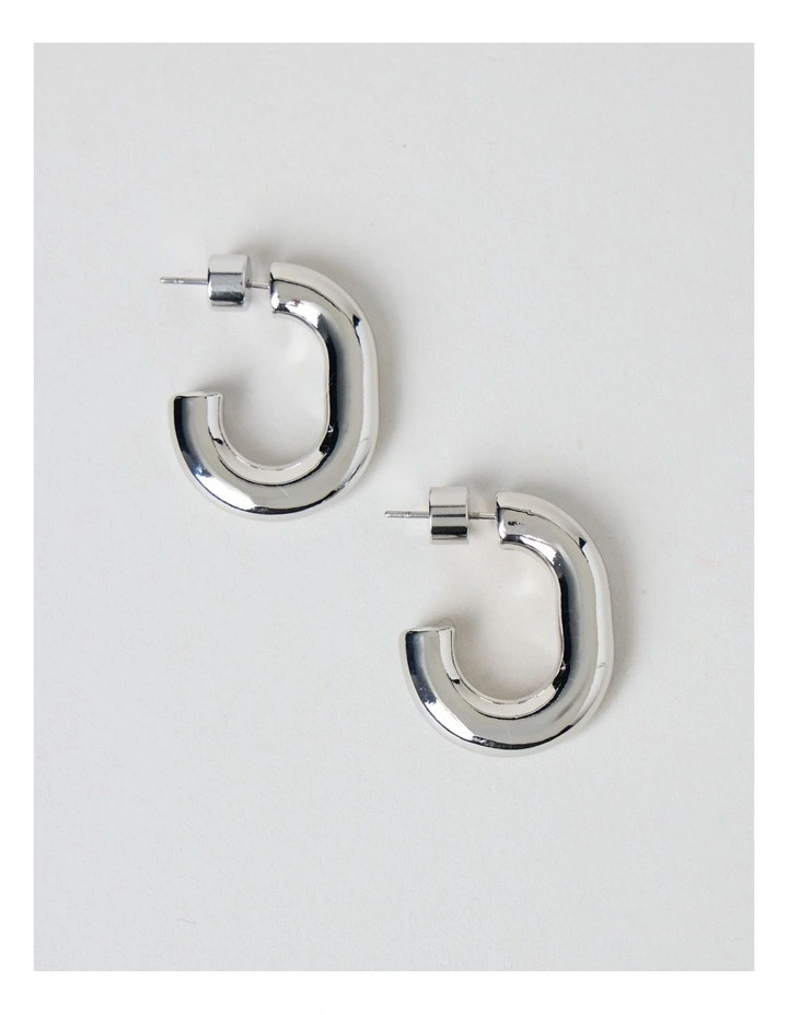 Waterproof Oval Shaped Hoop in Silver image 1