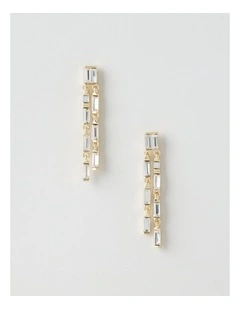 Diamante and Chain Earrings in Gold
