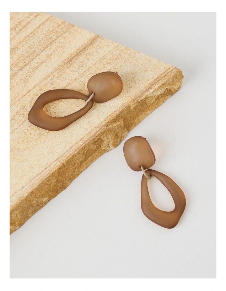 Organic Drop Earrings in Brown image 3