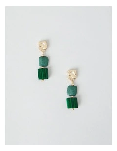 Green Square Bead Drop Earrings