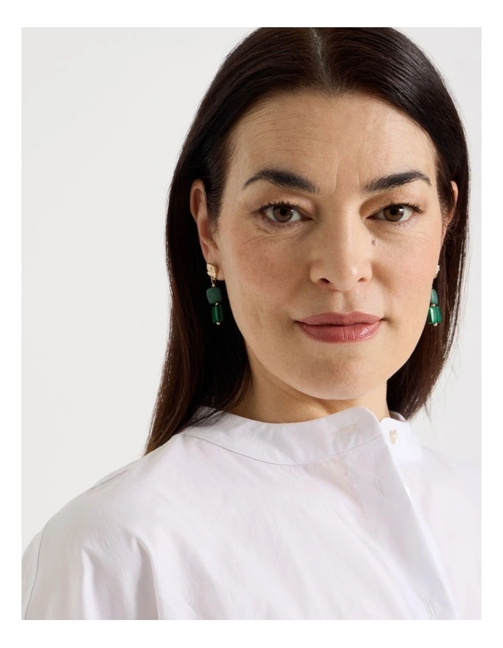 Green Square Bead Drop Earrings image 2
