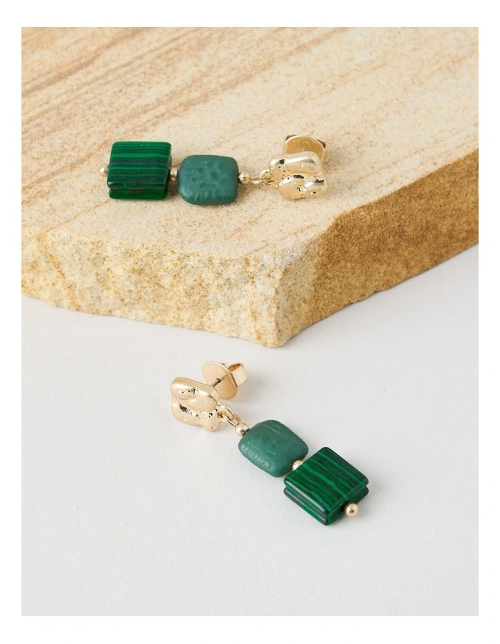 Green Square Bead Drop Earrings image 3