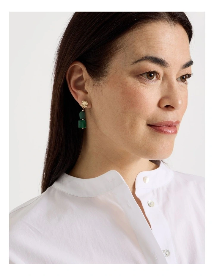Green Square Bead Drop Earrings image 4