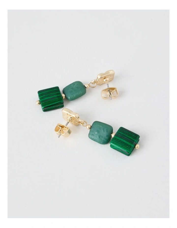 Green Square Bead Drop Earrings image 5