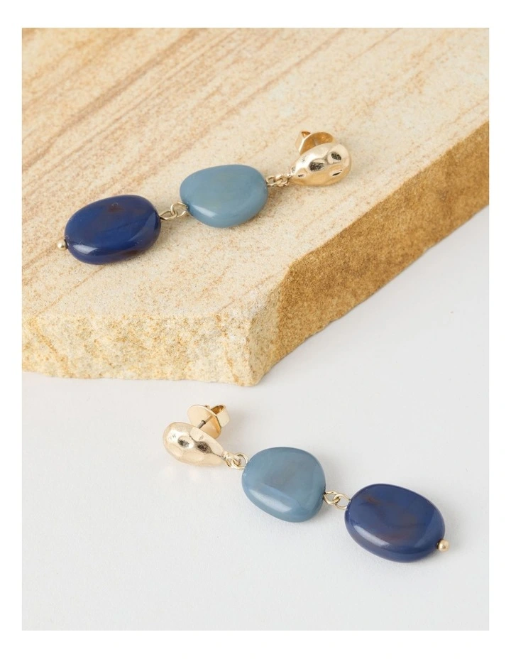 Stone and Gold Drop Earrings in Navy image 3