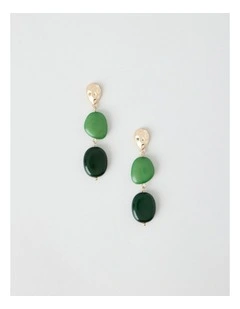 Stone and Gold Drop Earrings in Green