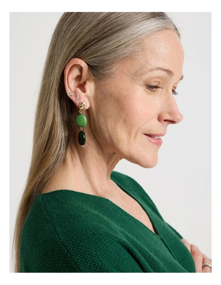 Stone and Gold Drop Earrings in Green image 2