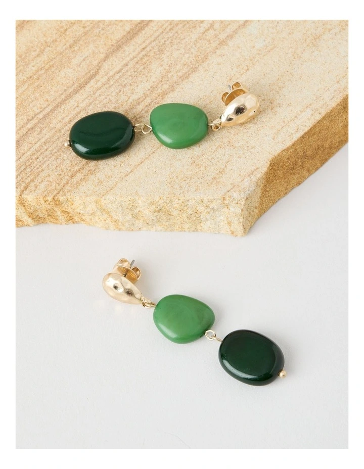 Stone and Gold Drop Earrings in Green image 3