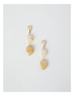 Stone and Gold Drop Earrings in Beige