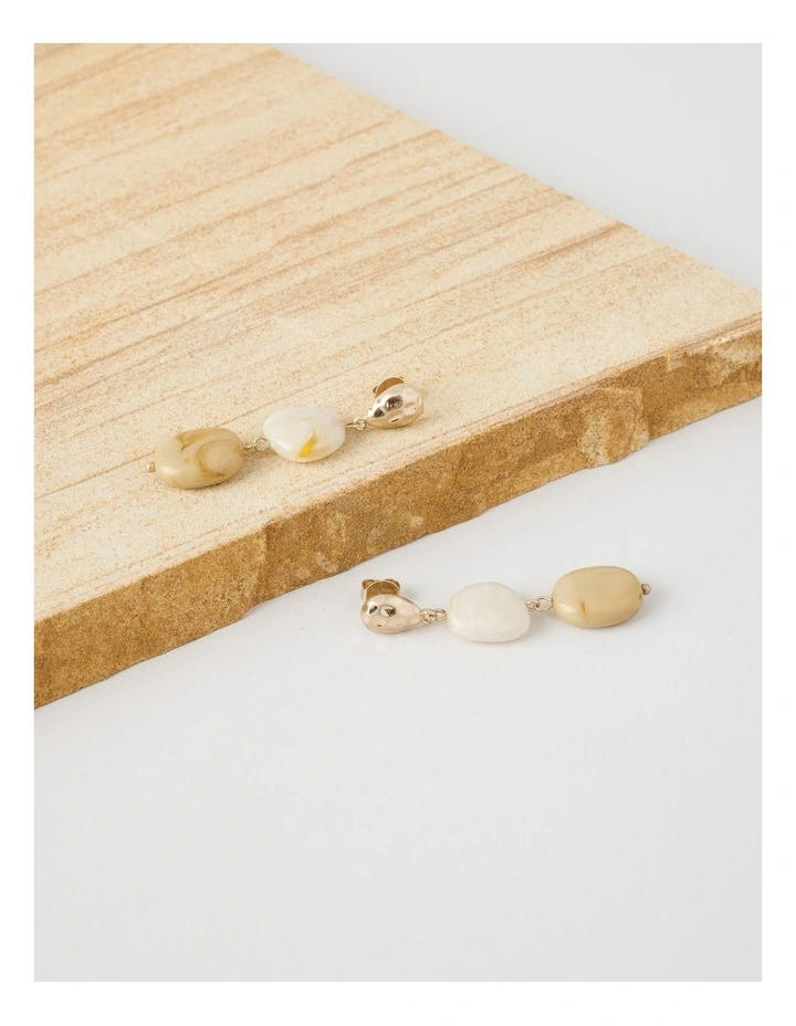 Stone and Gold Drop Earrings in Beige image 3