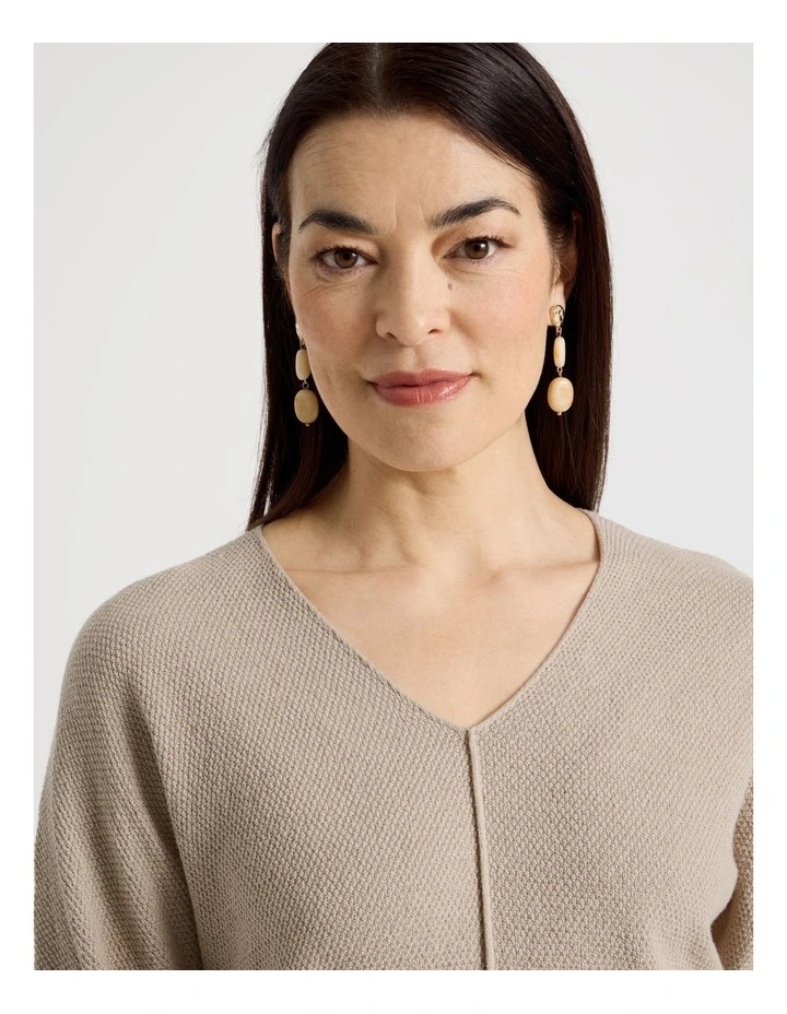 Stone and Gold Drop Earrings in Beige image 4