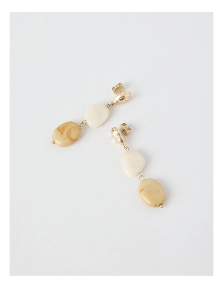 Stone and Gold Drop Earrings in Beige image 5