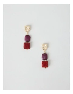 Square Bead Earring in Burgundy