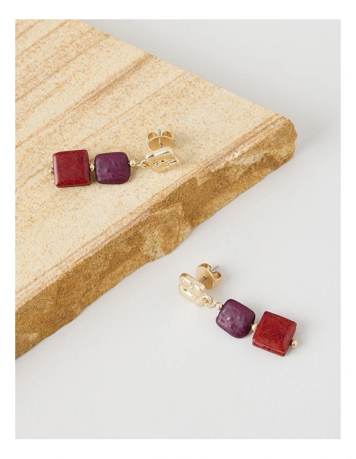 Square Bead Earring in Burgundy image 3