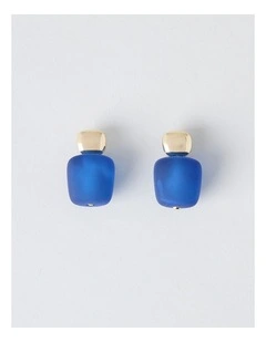 Frosted Cube Drop Earring in Blue