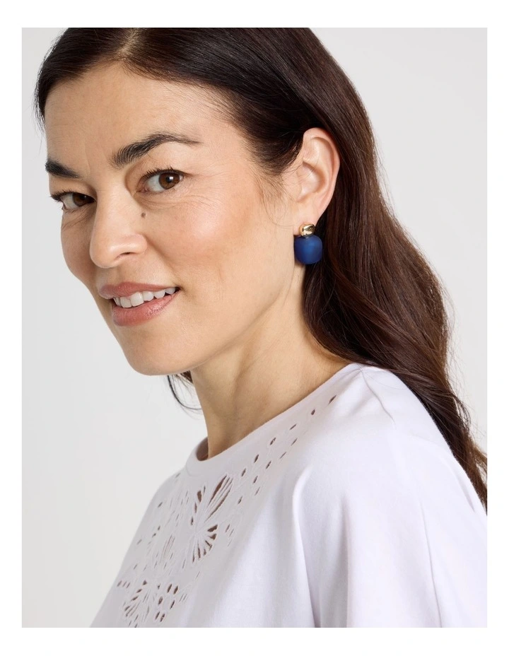 Frosted Cube Drop Earring in Blue image 2