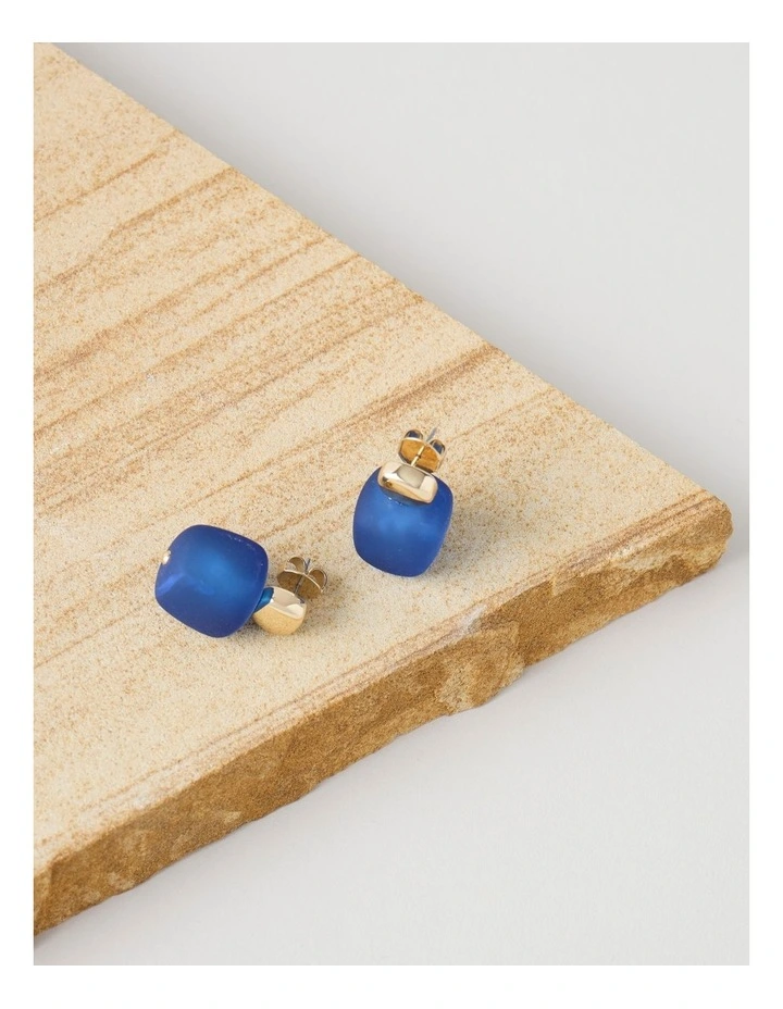 Frosted Cube Drop Earring in Blue image 3