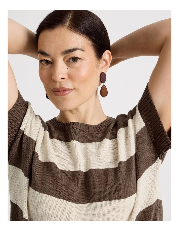 Bead Drop Earring in Brown image 2