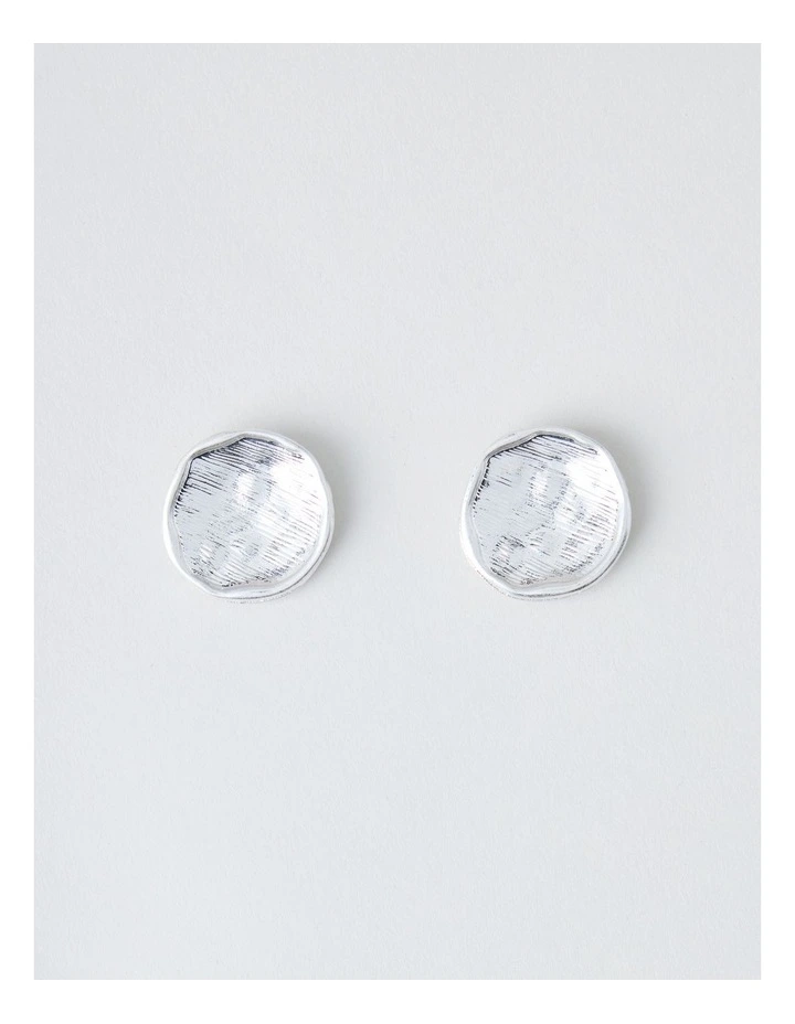 Beaten Circle Studs in Silver image 1