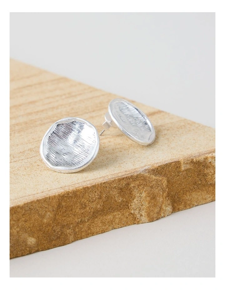 Beaten Circle Studs in Silver image 3