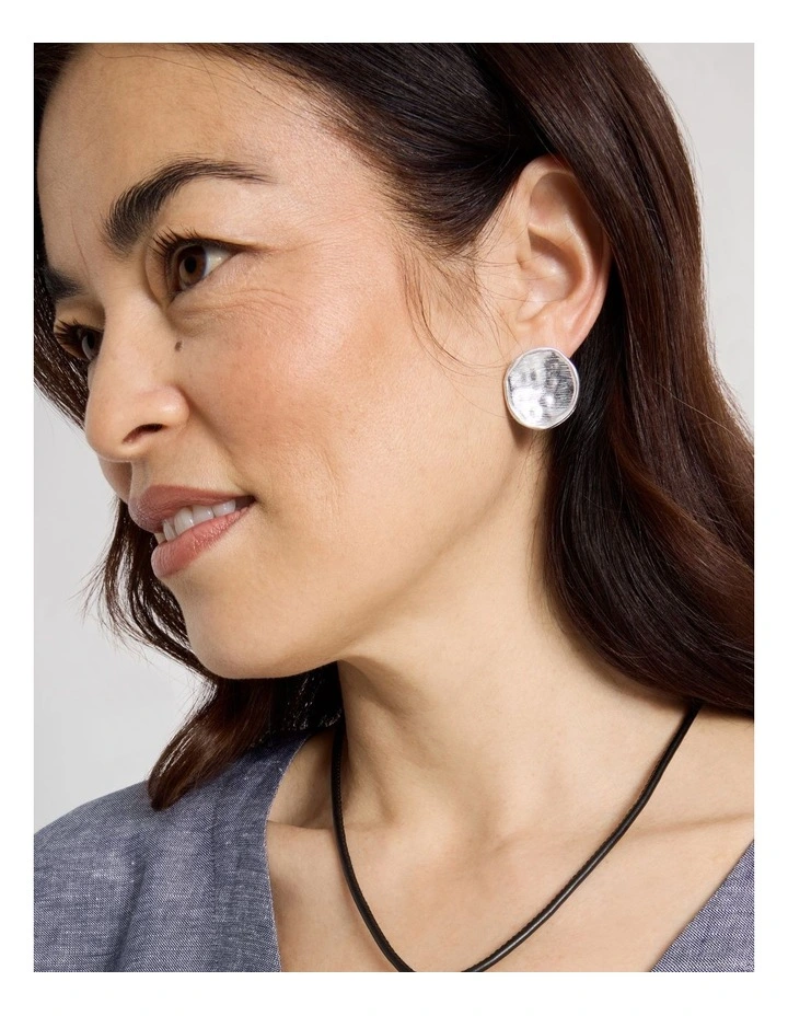 Beaten Circle Studs in Silver image 4