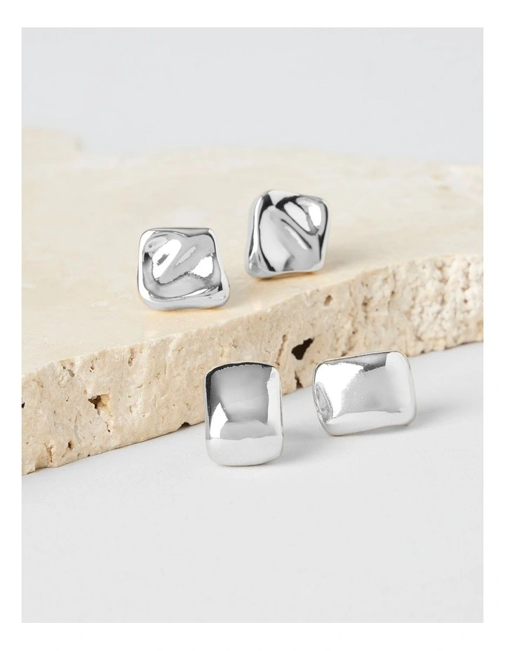 Mini Stud Earrings in Silver 2 Pack image 2