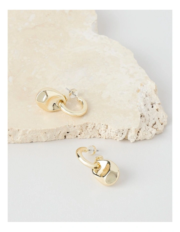 Nugget Drop On Hoop Earring in Gold image 2