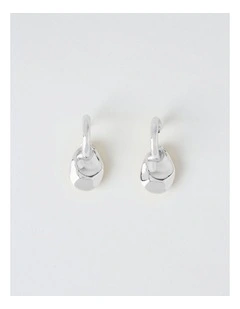Nugget Drop On Hoop Earring in Silver
