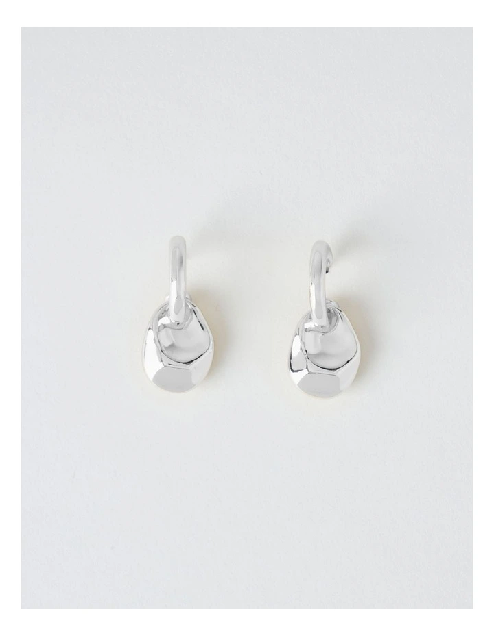 Nugget Drop On Hoop Earring in Silver image 1