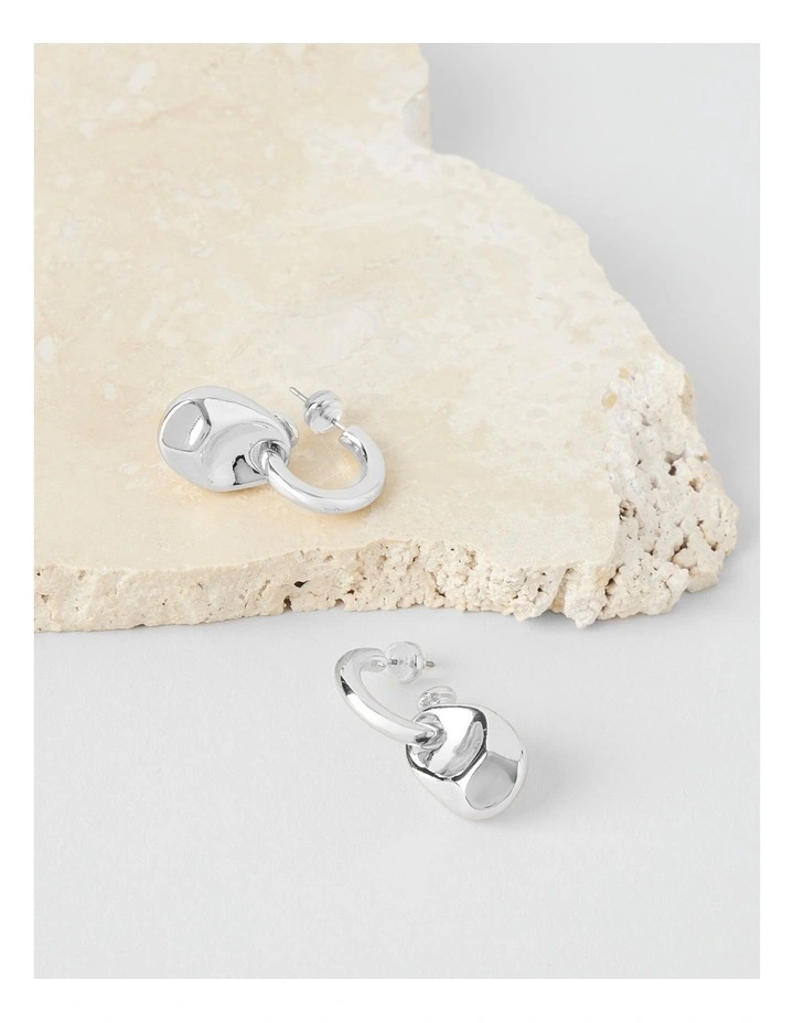 Nugget Drop On Hoop Earring in Silver image 2