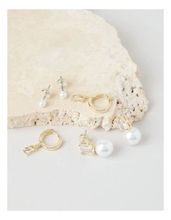 Cubic Zirconia Earrings 3 Pack in Gold