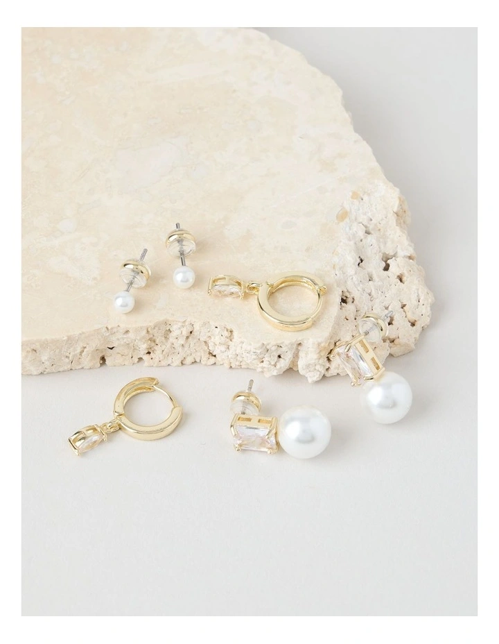 Cubic Zirconia Earrings 3 Pack in Gold image 1