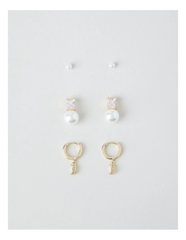 Cubic Zirconia Earrings 3 Pack in Gold image 2