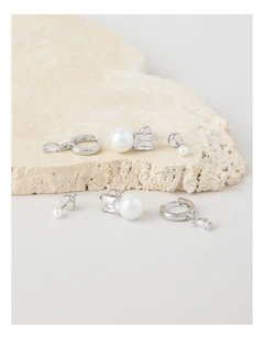 Cubic Zirconia Earrings 3 Pack in Silver