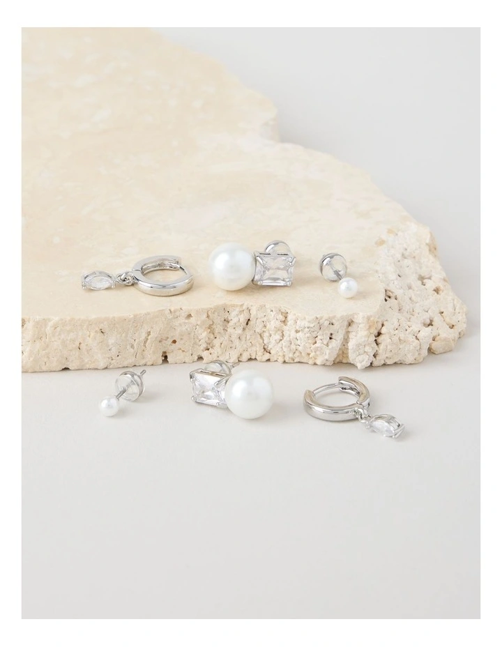 Cubic Zirconia Earrings 3 Pack in Silver image 1