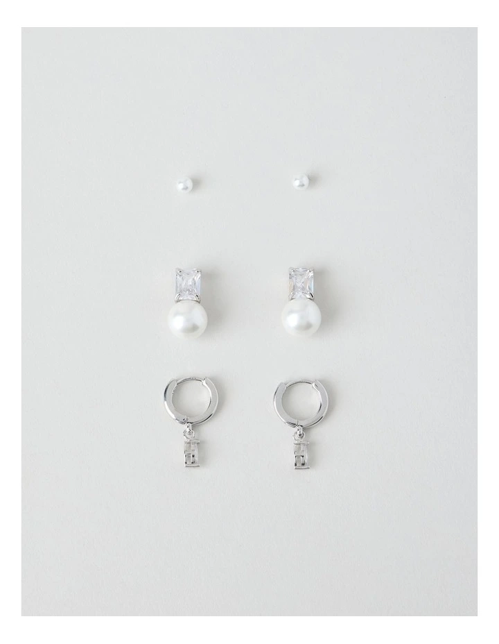 Cubic Zirconia Earrings 3 Pack in Silver image 2