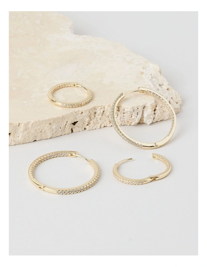 Crystal Hoop Earrings in Gold 2 Pack image 1