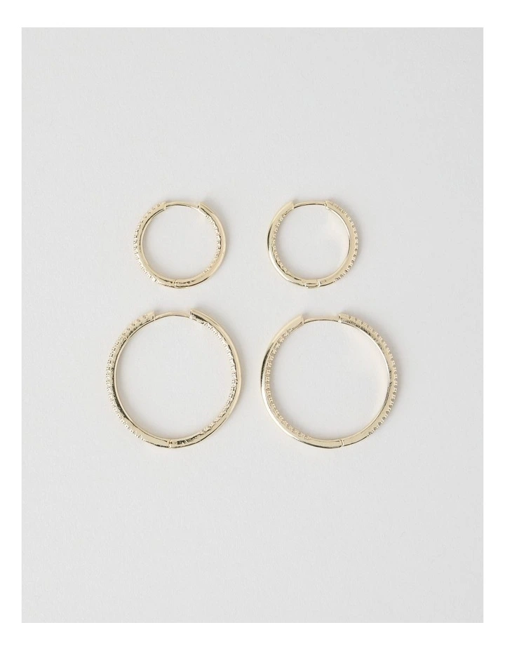 Crystal Hoop Earrings in Gold 2 Pack image 2