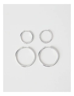 Crystal Hoop Earrings in Silver 2 Pack