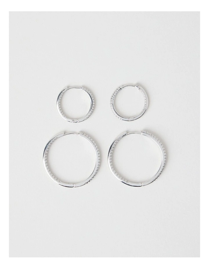 Crystal Hoop Earrings in Silver 2 Pack image 1