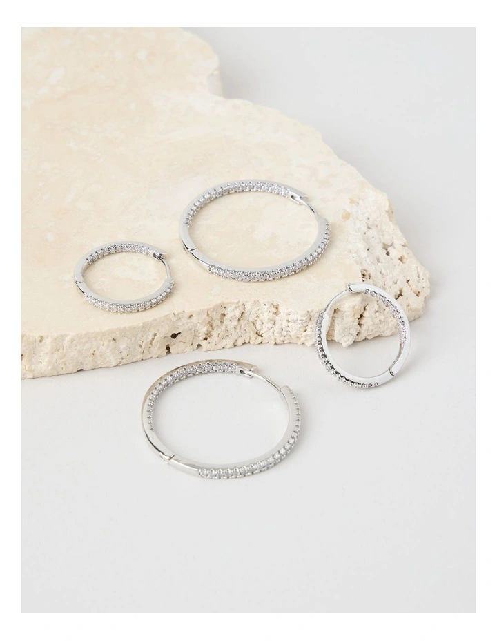 Crystal Hoop Earrings in Silver 2 Pack image 2