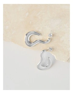 Wave Hoop Earrings in Silver