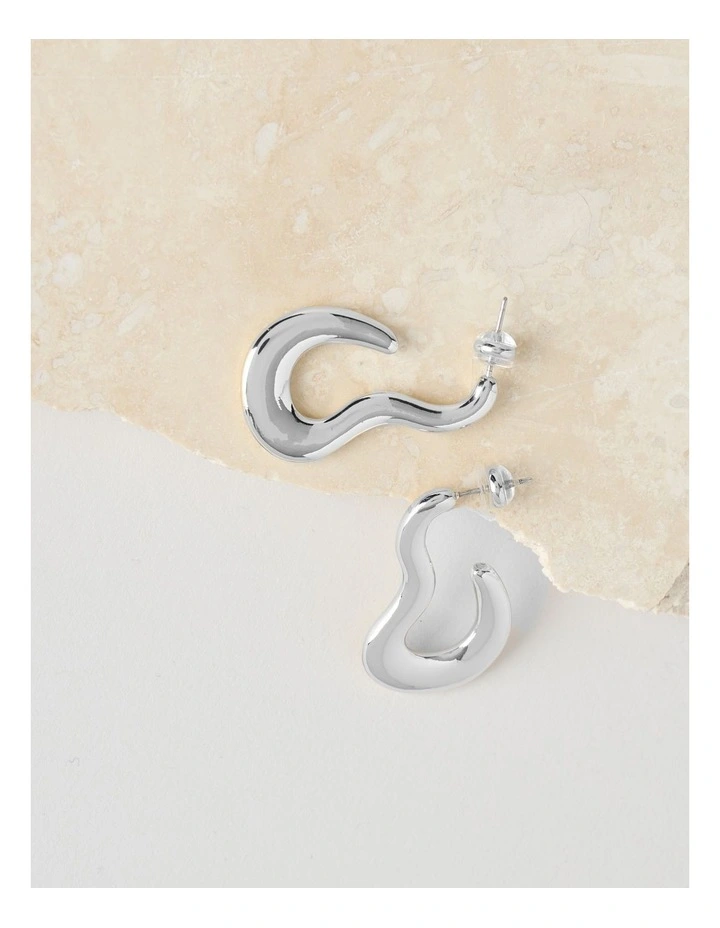 Wave Hoop Earrings in Silver image 1