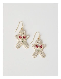 Novelty Gingerbread Man Hook Earring in Gold Multi