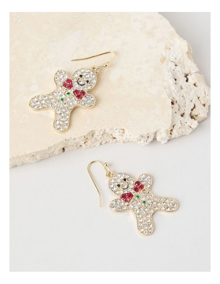 Novelty Gingerbread Man Hook Earring in Gold Multi image 2