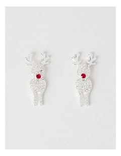 Novelty Dangling Reindeer Earring in Silver